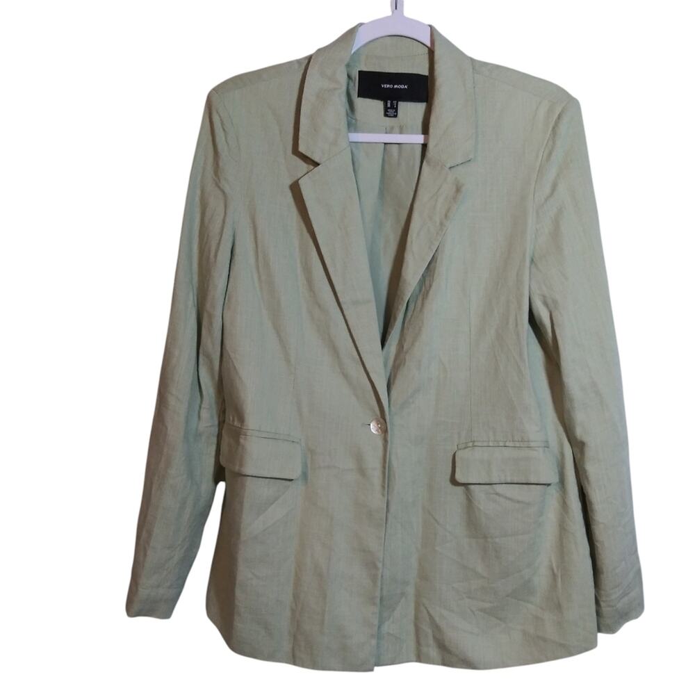 Vero Moda Light Mint Linen Blend Single Button Blazer Career Size 8